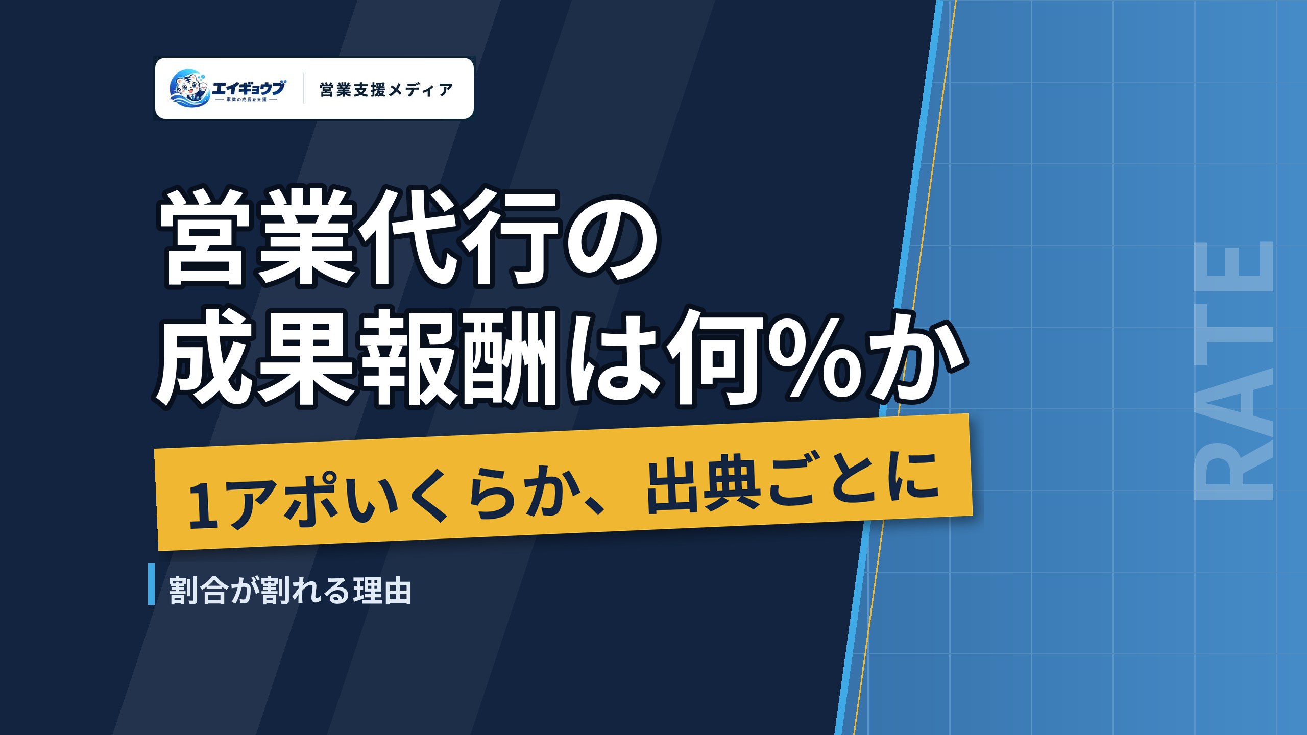 営業代行の成果報酬は何パーセント・1アポいくらか|出典ごとの数字と、割合が割れる理由
